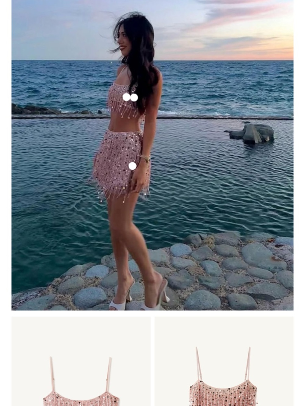 Beaded Pink Mini Two Piece Dress Set - Sleeveless Party Dress
